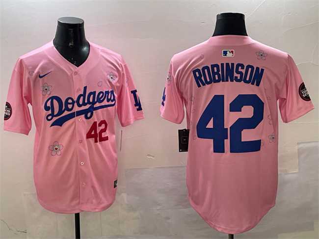 Men%27s Los Angeles Dodgers #42 Jackie Robinson Pink 2025 Tokyo Series Limited Stitched Jersey->los angeles dodgers->MLB Jersey